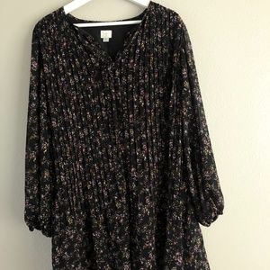 Black Floral Oversized Long Sleeve Dress
